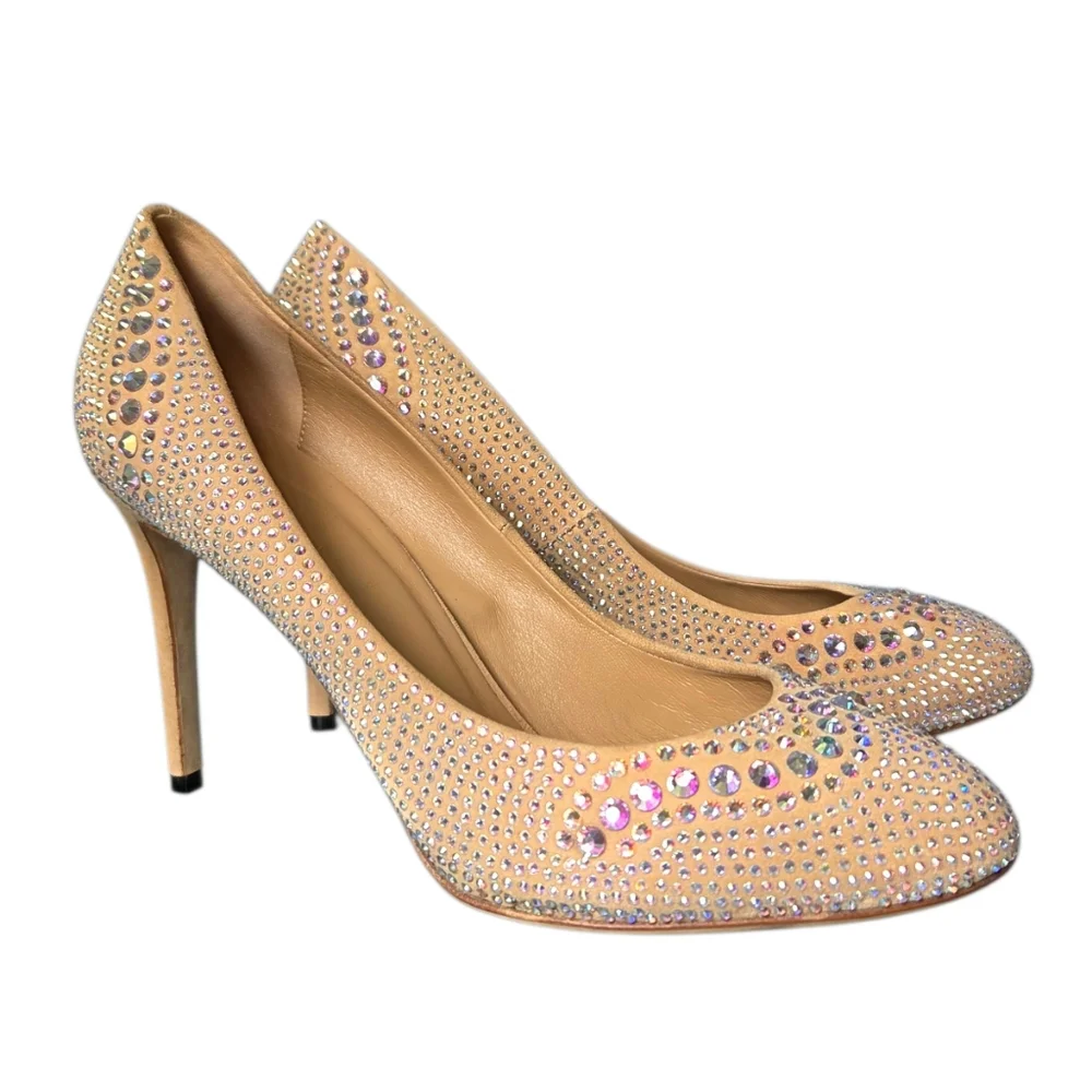 Gucci Aurora Swarovski Crystal Suede Pumps 338727 Champagne EU 41.5 Box - Picture 6 of 16